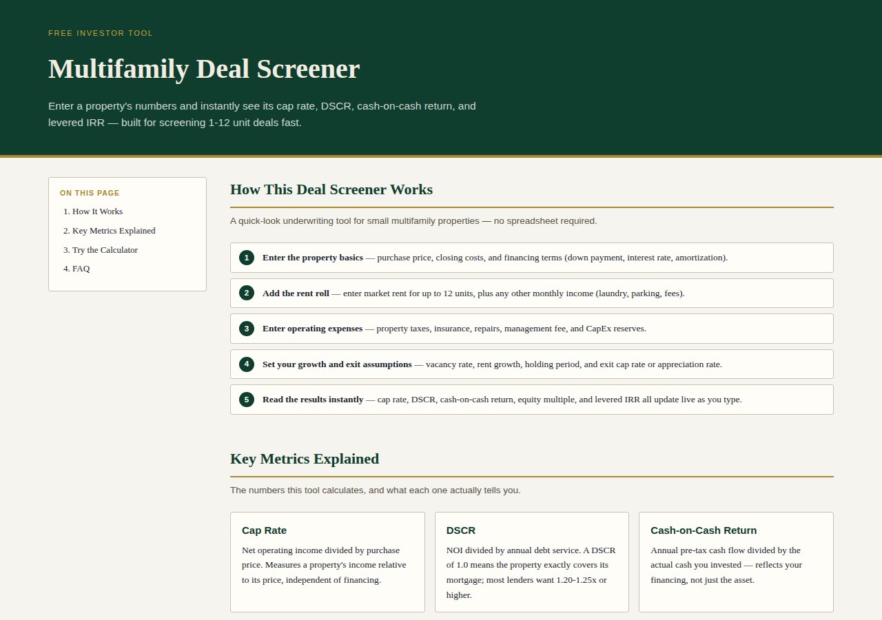Deal Screener + Live Calculator preview
