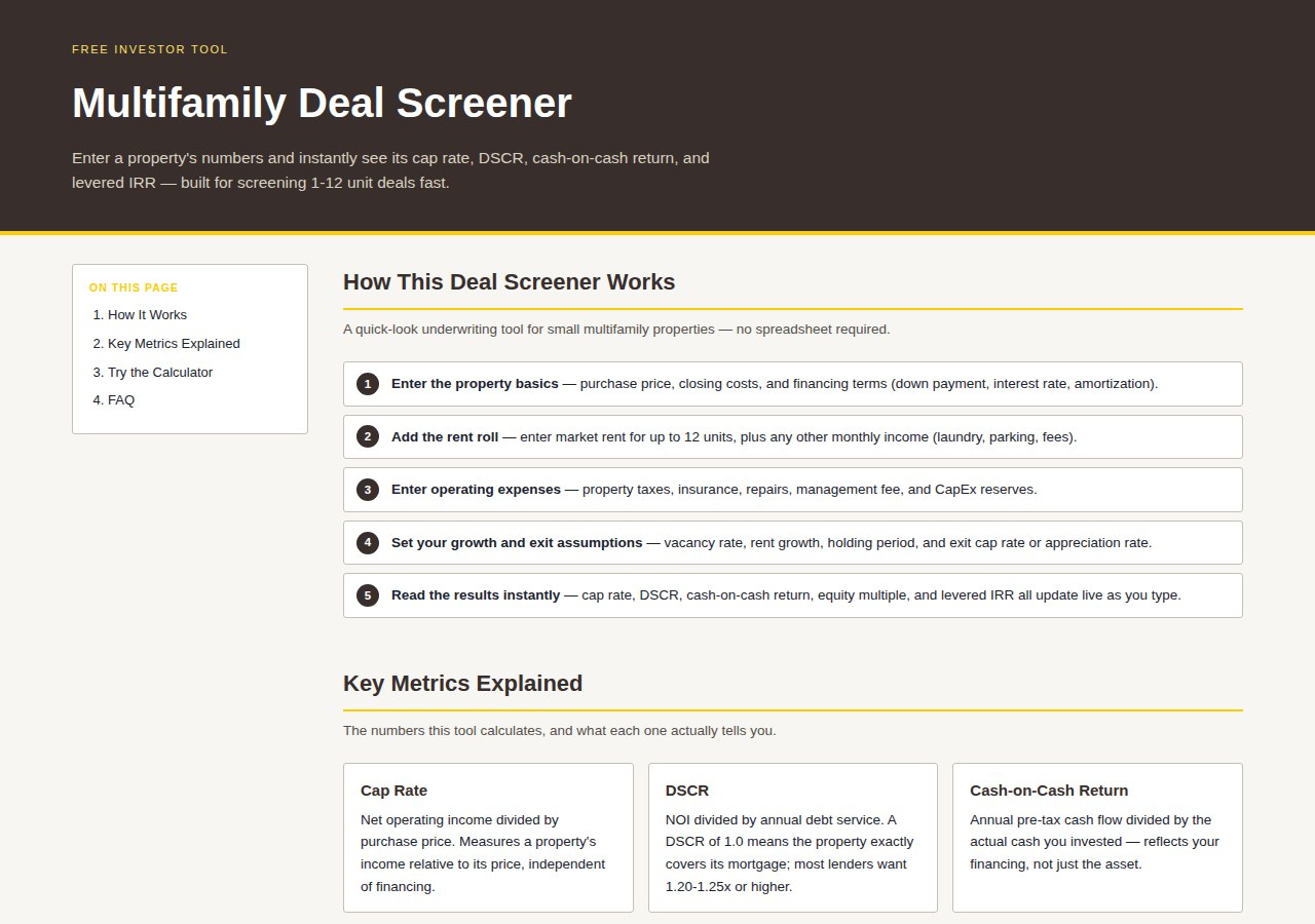 Deal Screener + Live Calculator preview
